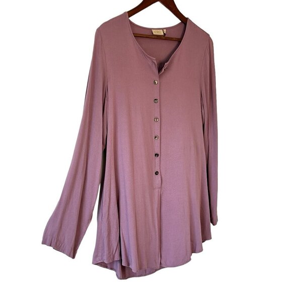 LOGO by Lori Goldstein Oversized Tunic Lilac Popover Henley Side Pockets  Size 8 - Picture 2 of 8